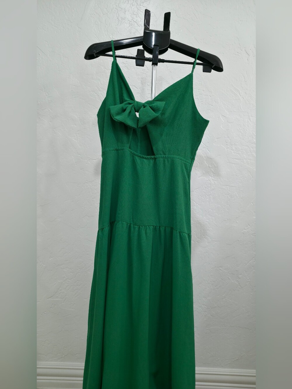 Green Bow-Front Spaghetti Strap Dress